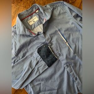 Robert Graham Tailored Fit Men’s‎ XL Blue Striped W/ Lady Peeking Through Shirt